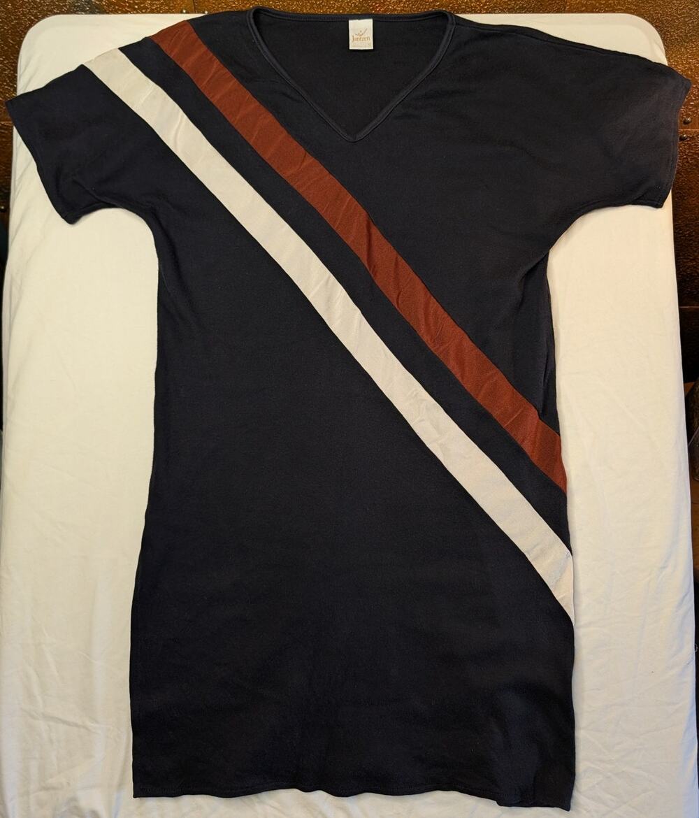 Vintage 70s Jantzen Swim Cover Up Tunic Dress M Black Stripe Retro USA Made Pool
